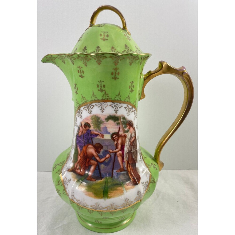 Green Chocolate Pot Victoria Carlsbad Austria Schmidt & Co Portrait Antique